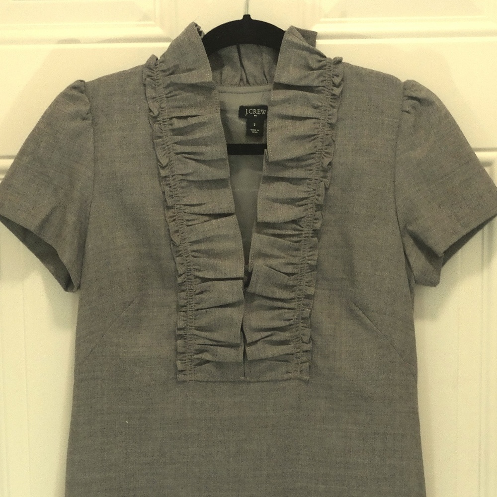 J. Crew Ruffle Career Dress Wool Blend Grey